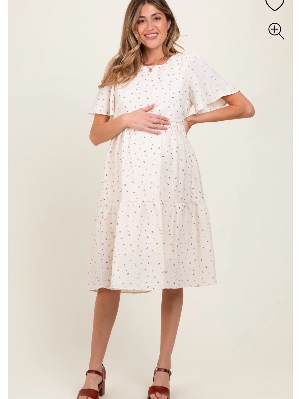 Ivory Short Sleeve Tiered Maternity Dress